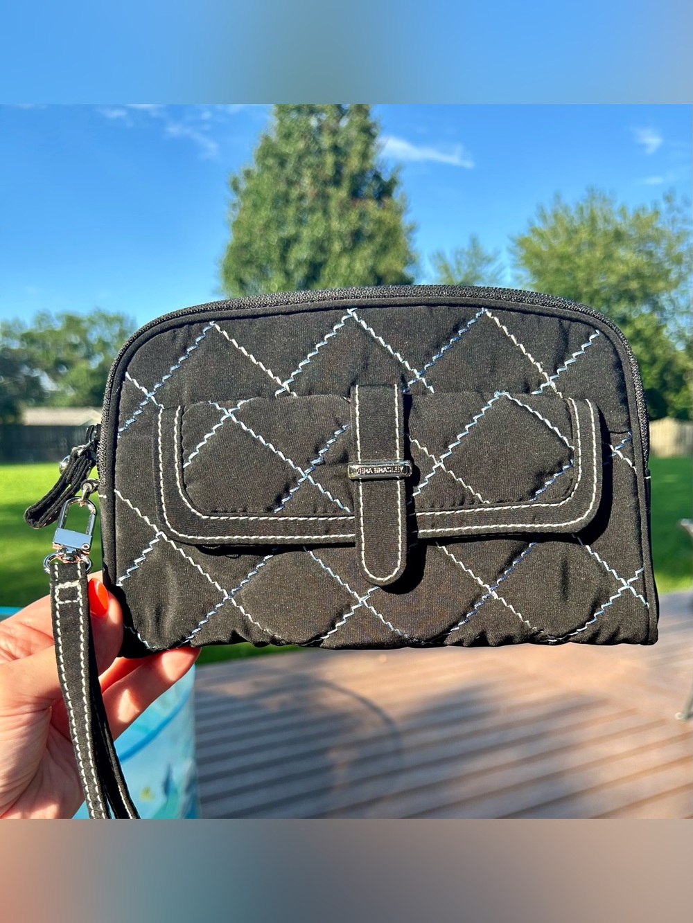 Vintage Y2K Vera Bradley Black & Blue Quilted Berkeley Clutch Wristlet